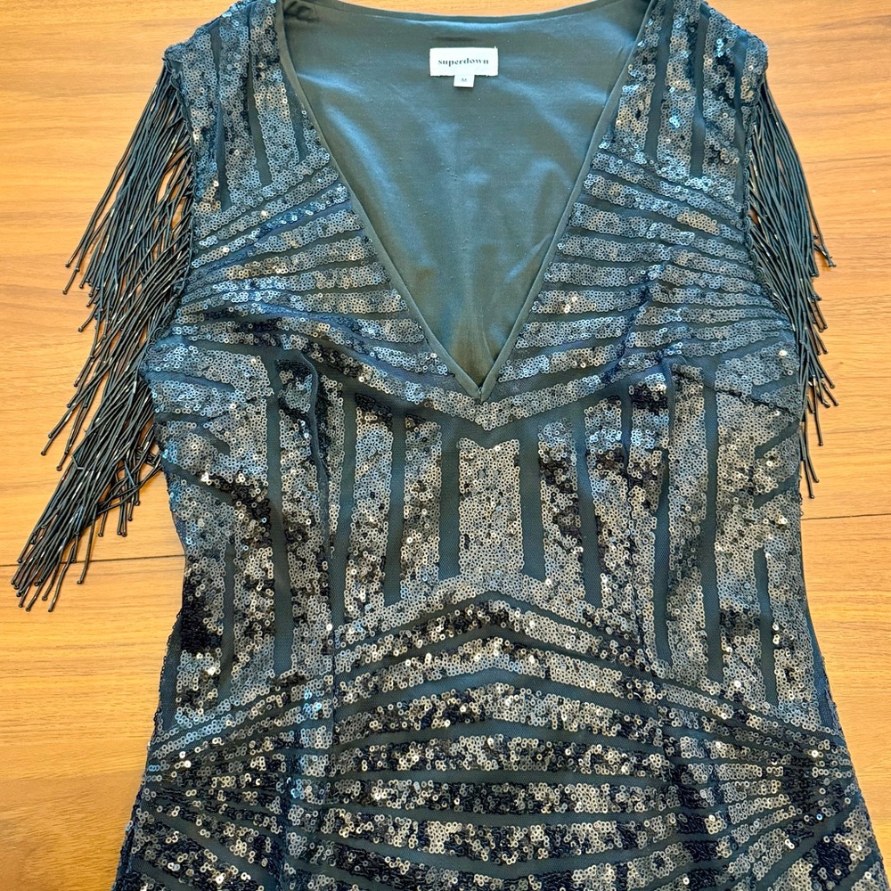 Superdown Carly Fringe Black Sequin Mini Dress - Picture 5 of 5